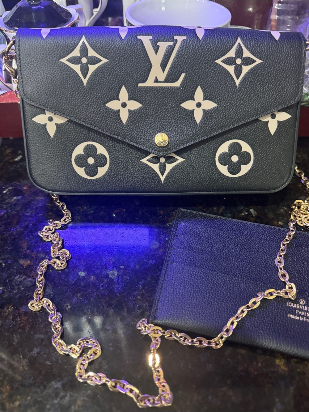 Louis Vuitton Black & Cream Monogram Chain Crossbody Purse